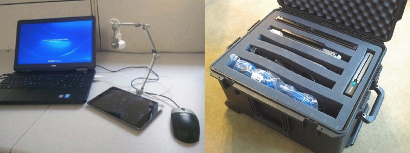 Testing Setup w/ICECAM and Mr. Tappy (Left) / Mobile Lab and Protective Case (Right)
